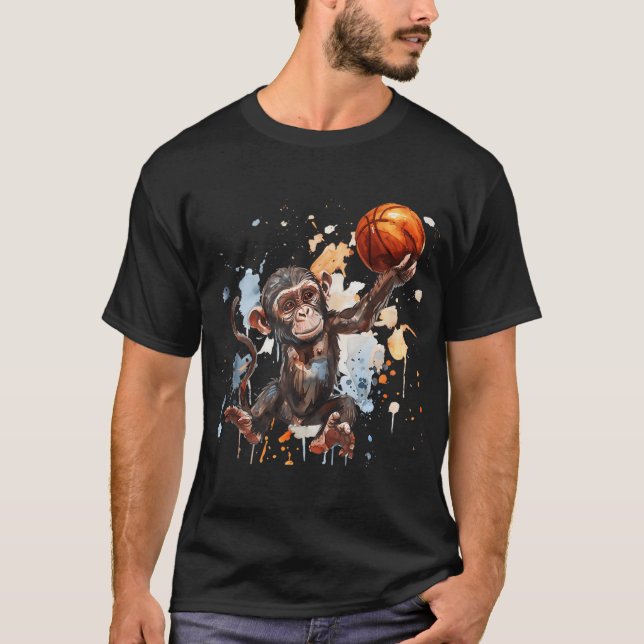 Camiseta Basketba-macaco-macaco-Trabalho de arte de basquet (Frente)