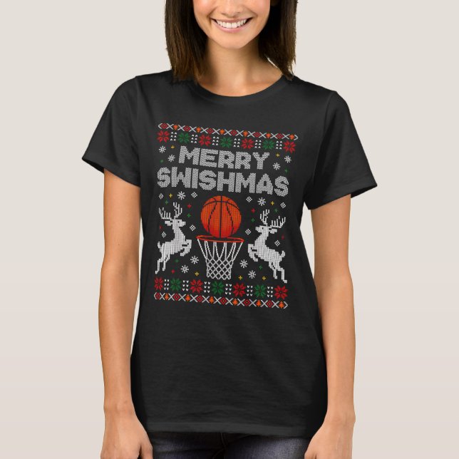 Camiseta Basketball Christmas Ugly Sweater Merry Swishmas M (Frente)