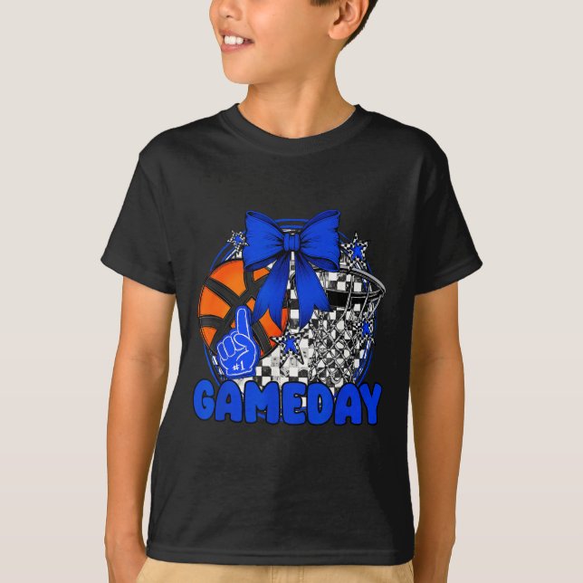 Camiseta Basketball Game Day Go Cheer Team Blue Coquette Ch (Frente)