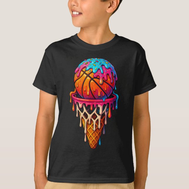 Camiseta Basketball Ice Cream Drip For Boys Girls Youth Bas (Frente)