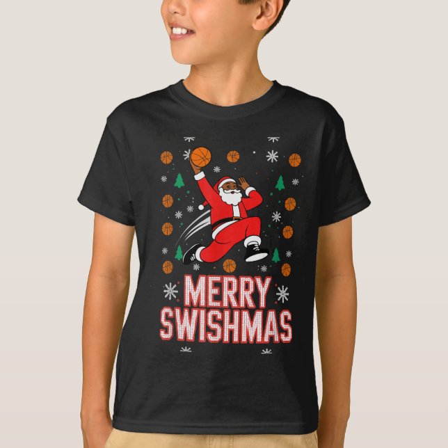 Camiseta Basketball Shirt Boys Christmas Pajamas Merry Swis (Frente)
