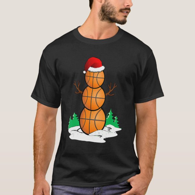 Camiseta Basketball Snowman Balls Christmas Pajama  Men Boy (Frente)