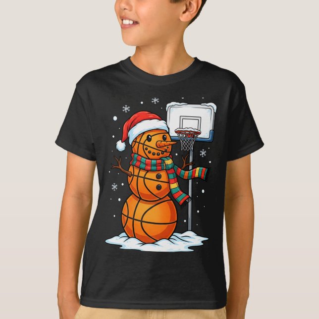 Camiseta Basketball Snowman Christmas Santa Hat Funny Xmas  (Frente)