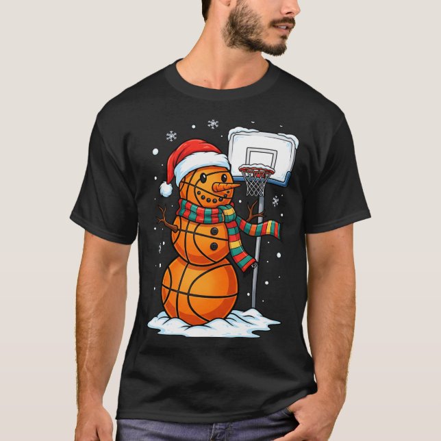 Camiseta Basketball Snowman Christmas Santa Hat Funny Xmas  (Frente)