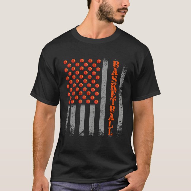 Camiseta Basketball USA American Flag Men Dad Boys Kids Tea (Frente)