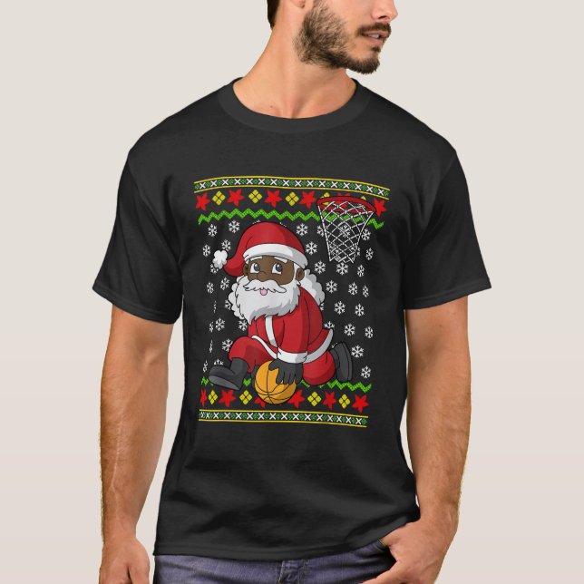 Camiseta Basquete Black African American Santa Claus Slam (Frente)