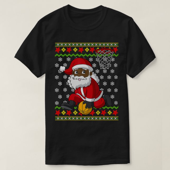 Camiseta Basquete Black African American Santa Claus Slam (Frente do Design)