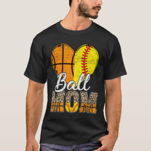 Camiseta Basquete Mãe Coração Softball Mãe Leopardo Mãe"