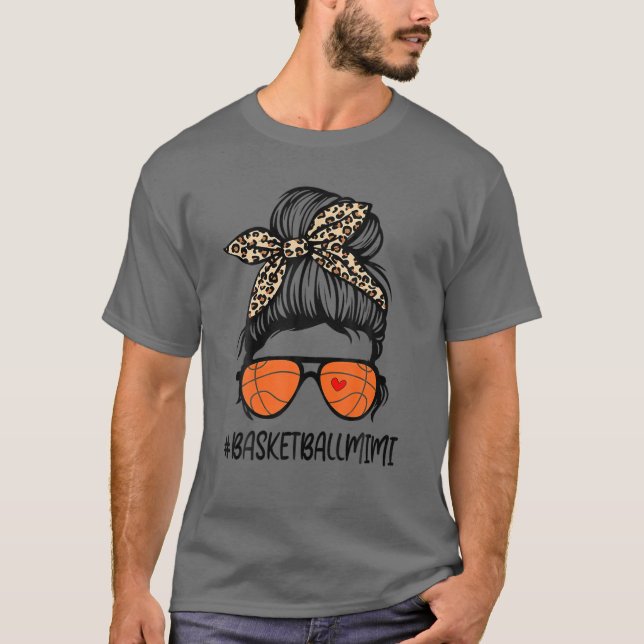 Camiseta Basquete Mimi Life Leopard Messy Bun Da Mãe (Frente)