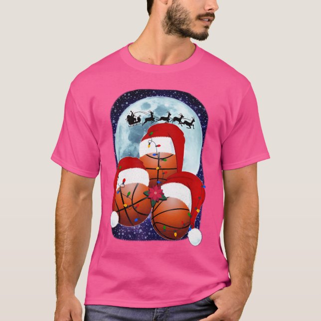 Camiseta Basquete Natal Santa Hat Moon Reindet Light (Frente)
