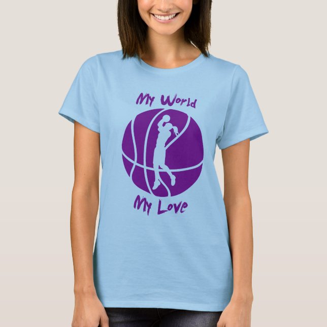 Camiseta Basquetebol das meninas meu mundo, meu amor (Frente)