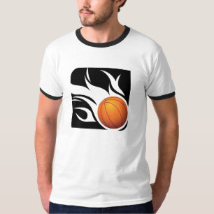 Camiseta Basquetebol flamejante preto e branco