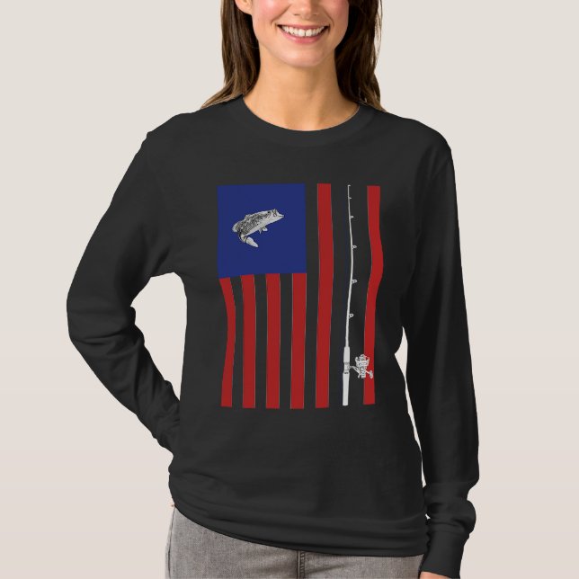 Camiseta Bass American Flag Fishing Pole (Frente)