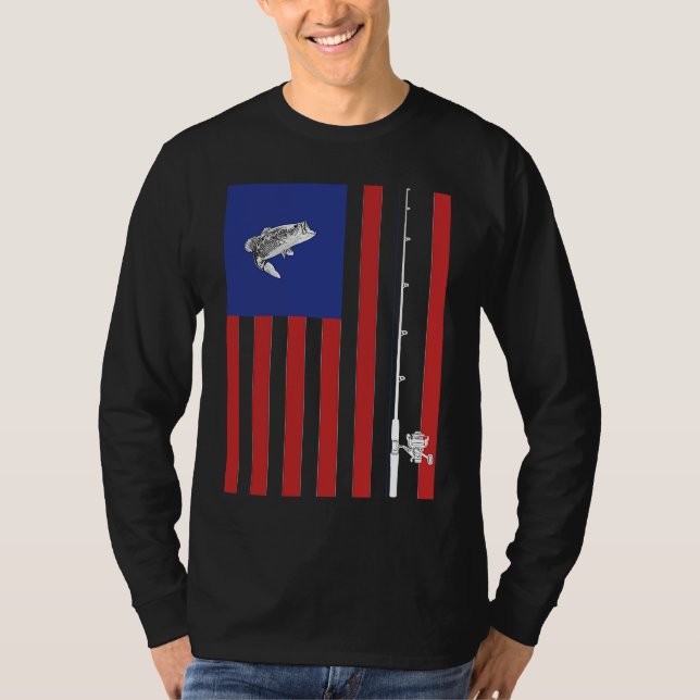 Camiseta Bass American Flag Fishing Pole (Frente)