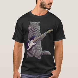 Camiseta Bass Cat- Rock banda gatinho tocando violão