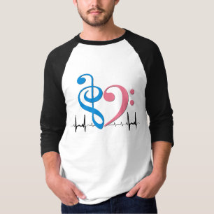Camiseta Bass Clef Heart EKG Onda Cio e Rosa