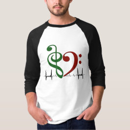 Camiseta Bass Clef Heart EKG Onda Verde e Vermelho Ruby