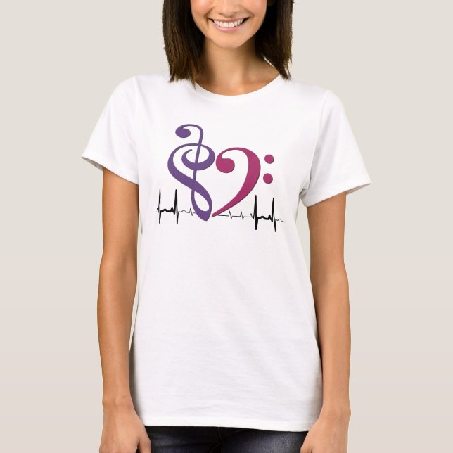 Camiseta Bass Clef Heart EKG Wave Purple & Mulberry (Frente)