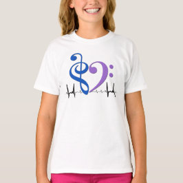 Camiseta Bass Clef Heart EKG Waves Blue & Ameyst