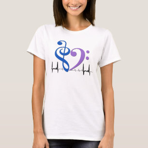 Camiseta Bass Clef Heart EKG Waves Blue & Ameyst