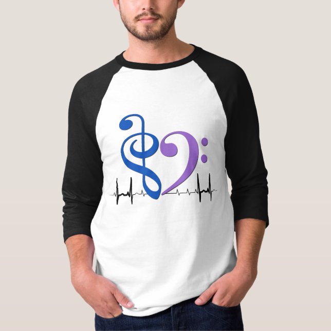 Camiseta Bass Clef Heart EKG Waves Blue & Ameyst (Frente)