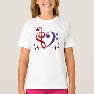 Camiseta Bass Clef Heart EKG Waves Red & Purple T Shirt