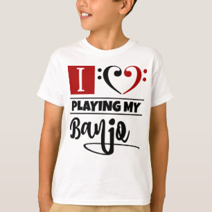 Camiseta Bass Clef Heart Eu Adoro Tocar Meu Banjo