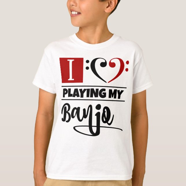 Camiseta Bass Clef Heart Eu Adoro Tocar Meu Banjo (Frente)