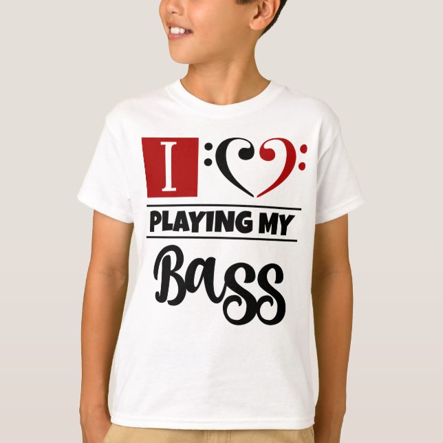 Camiseta Bass Clef Heart Eu Adoro Tocar Meu Bass (Frente)