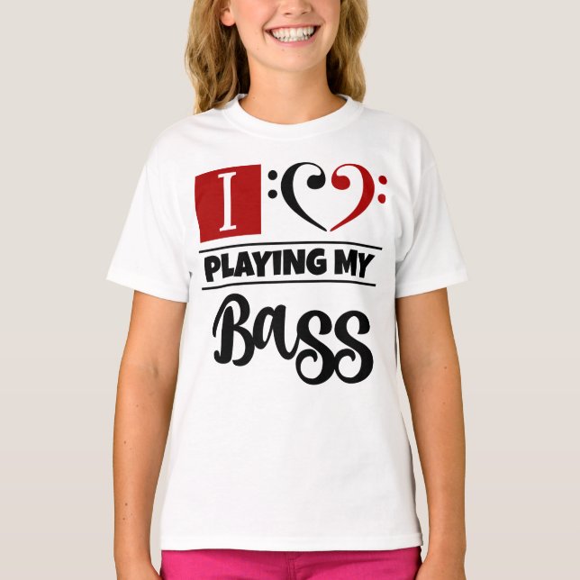 Camiseta Bass Clef Heart Eu Adoro Tocar Meu Bass (Frente)
