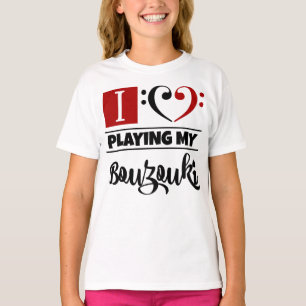 Camiseta Bass Clef Heart Eu Adoro Tocar Meu Bouzouki