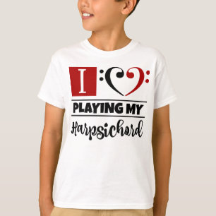 Camiseta Bass Clef Heart Eu Adoro Tocar Meu Cravo