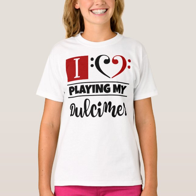 Camiseta Bass Clef Heart Eu Adoro Tocar Meu Dulcimer (Frente)