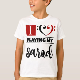 Camiseta Bass Clef Heart Eu Adoro Tocar Meu Sarod