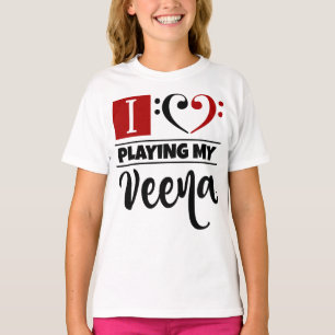 Camiseta Bass Clef Heart Eu Adoro Tocar Minha Veena