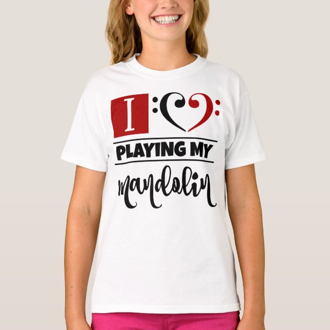 Camiseta Bass Clef Heart I Love Tocando Meu Mandolin (Frente)