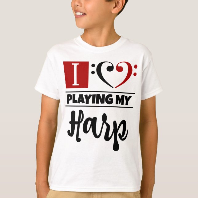 Camiseta Bass Clef Heart I Love Tocando Minha Harp (Frente)