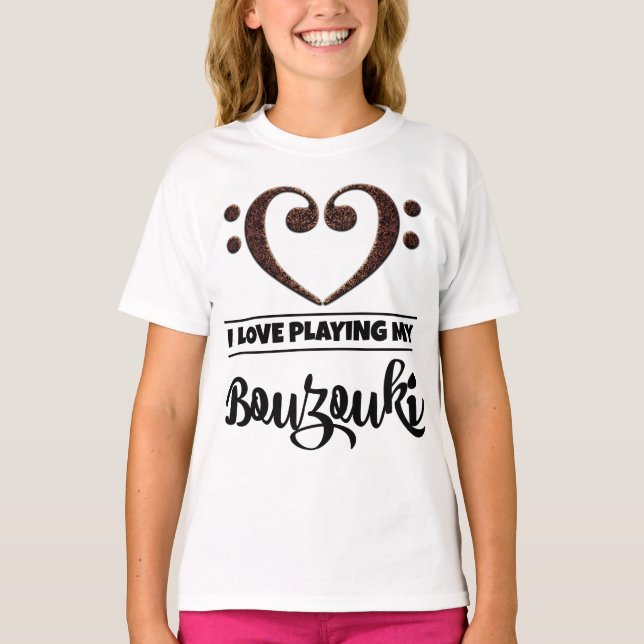 Camiseta Bass Clef Heart Love Tocando Bouzouki (Frente)