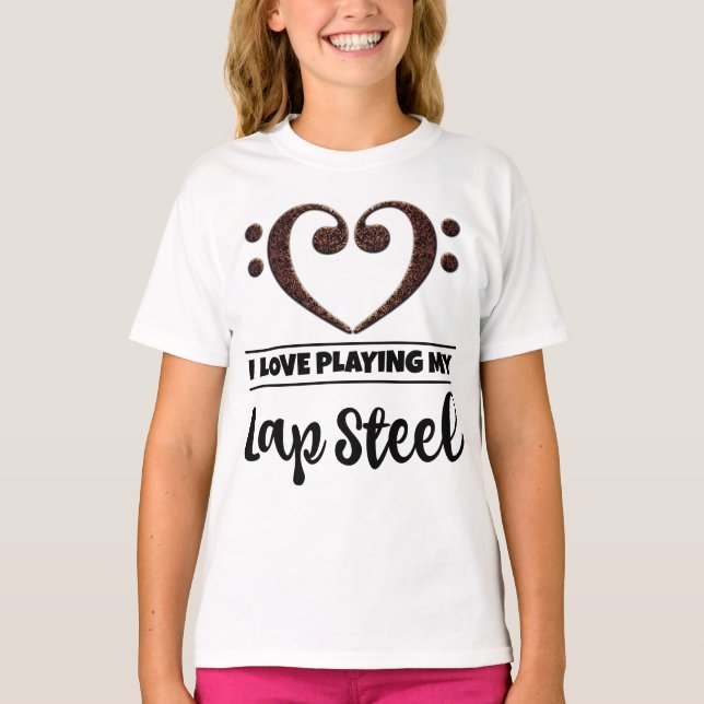Camiseta Bass Clef Heart Love Tocando Lap Steel (Frente)