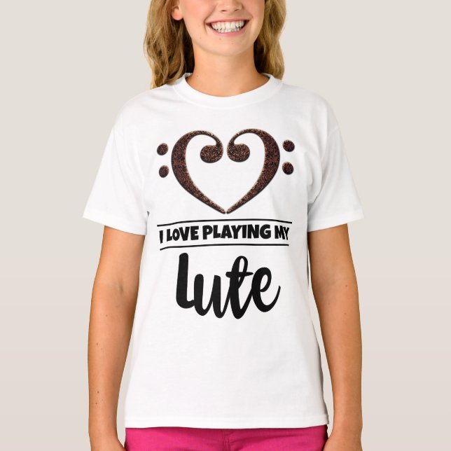 Camiseta Bass Clef Heart Love Tocando Lute (Frente)