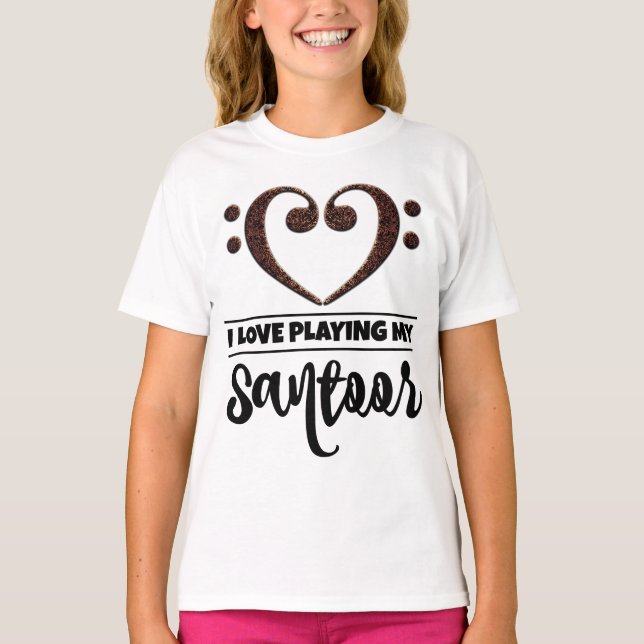 Camiseta Bass Clef Heart Love Tocando Santoor (Frente)