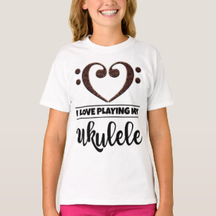 Camiseta Bass Clef Heart Love Tocando Ukulele