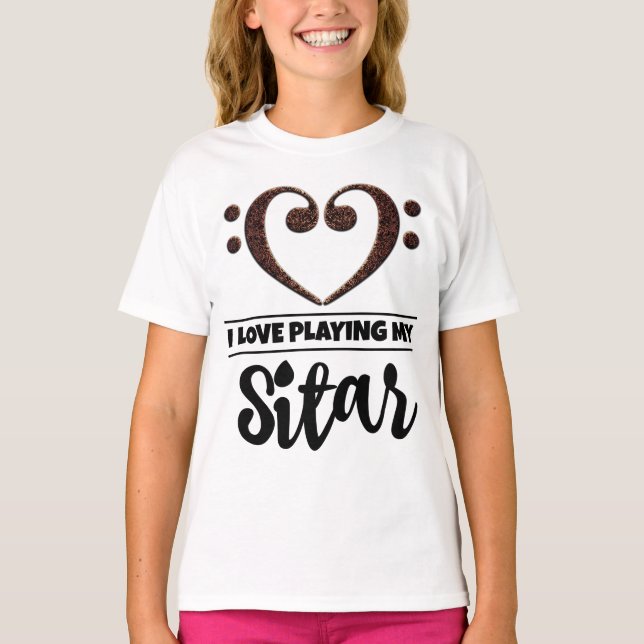 Camiseta Bass Clef Heart Love Tocando Violão (Frente)