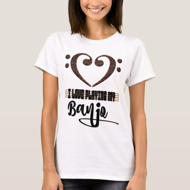 Camiseta Bass Clef Musical Heart I Love Playing My Banjo (Frente)