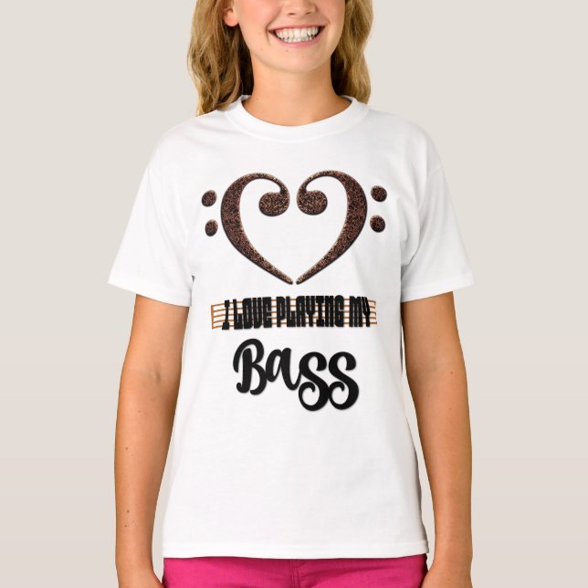 Camiseta Bass Clef Musical Heart I Love Playing My Bass (Frente)