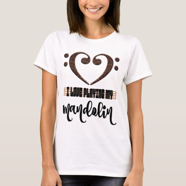 Camiseta Bass Clef Musical Heart I Love Playing My Mandolin (Frente)