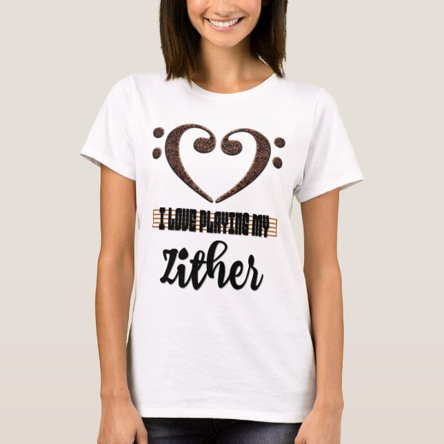 Camiseta Bass Clef Musical Heart I Love Playing My Zither (Frente)