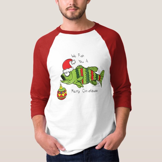 Camiseta Bass de Natal Engraçado Pesca Peixe Cartografia Bo (Frente)