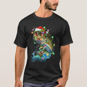 Camiseta Bass Engraçado Pescar Papai Noel Natal Peixe Pajam