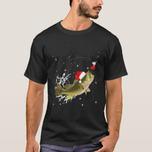 Camiseta Bass Engraçado Pescar Papai Noel Natal Peixe Pajam